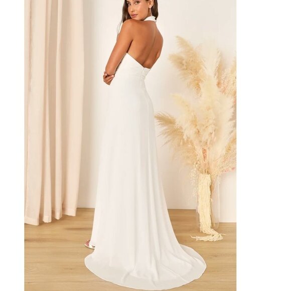 Elegant Glamour White Pleated Halter Cutout Maxi Dress Size XS by Lulu's NWOT - Picture 2 of 5